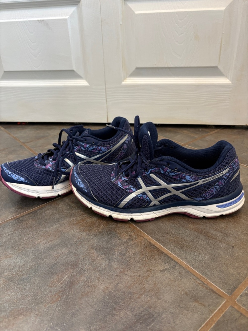 Asics Navy and Purple Women's Athletic Running Shoes
